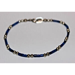 Vintage Sterling Silver Blue Bead Bracelet 7" Beaded STER Clasp